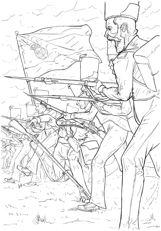 Ilustración de la carga de infantería isabelina en la Vega de San Cristóbal
